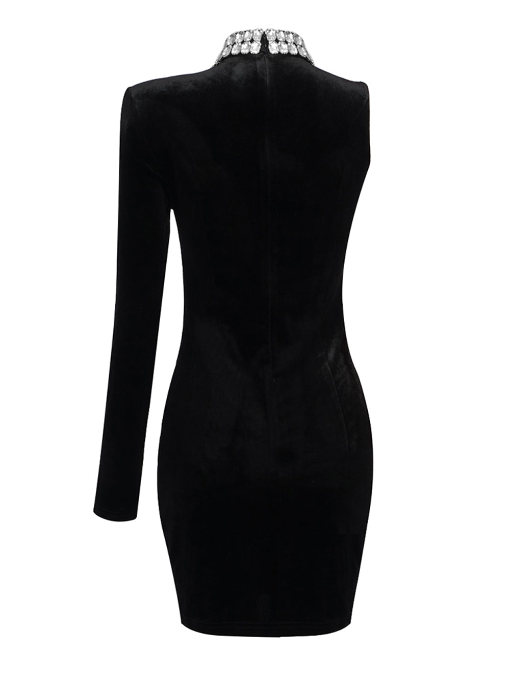 Black High Neck Rhinestone Butterfly Velvet One Sleeve Bodycon Mini Dress