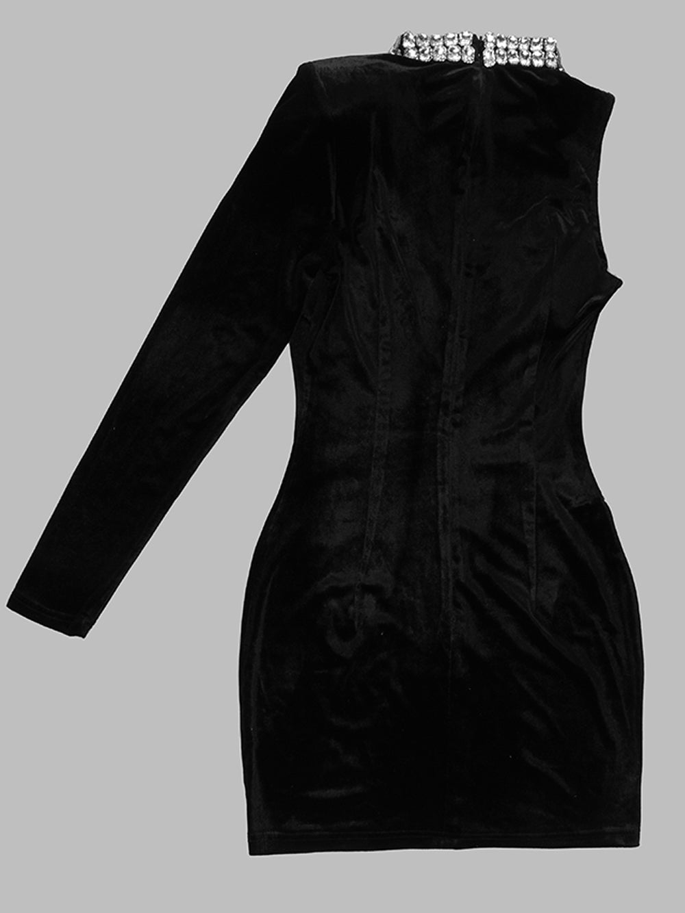 Black High Neck Rhinestone Butterfly Velvet One Sleeve Bodycon Mini Dress