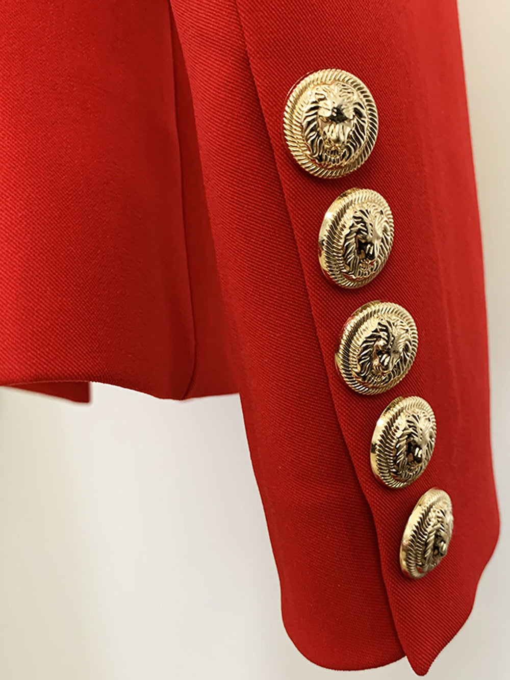 Red Peak Lapel Double Breasted Gold Button Tailored Blazer