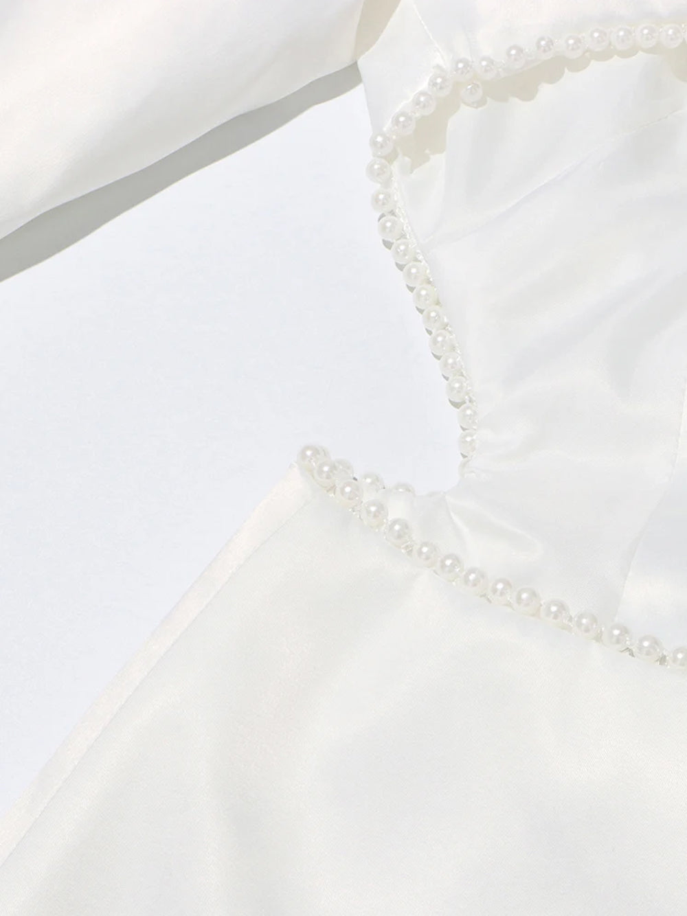 White Rosette Applique Satin Blazer and Pearl Beaded Pants Set