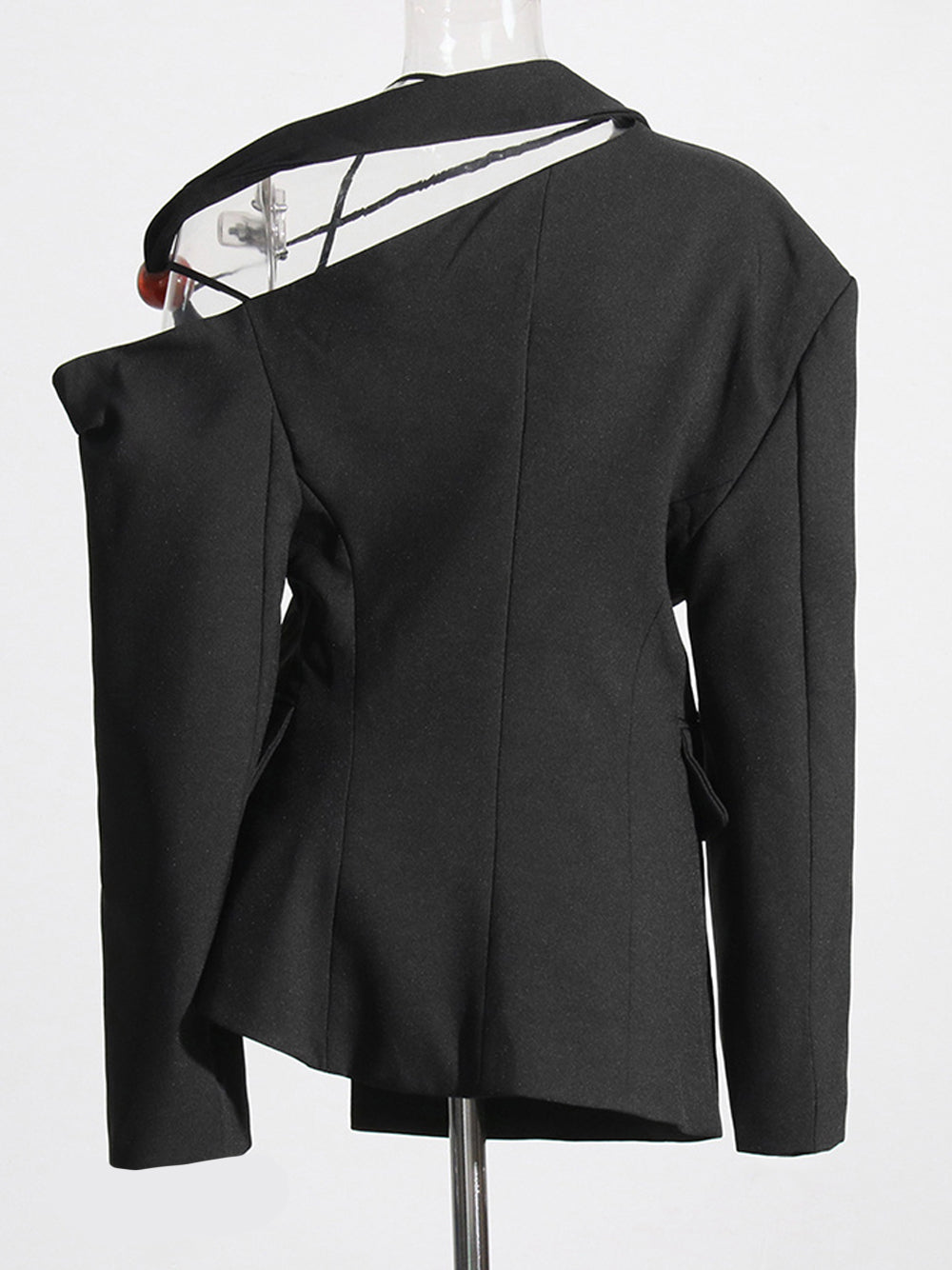 Black Asymmetric Cold Shoulder Halter Strap Tailored Blazer