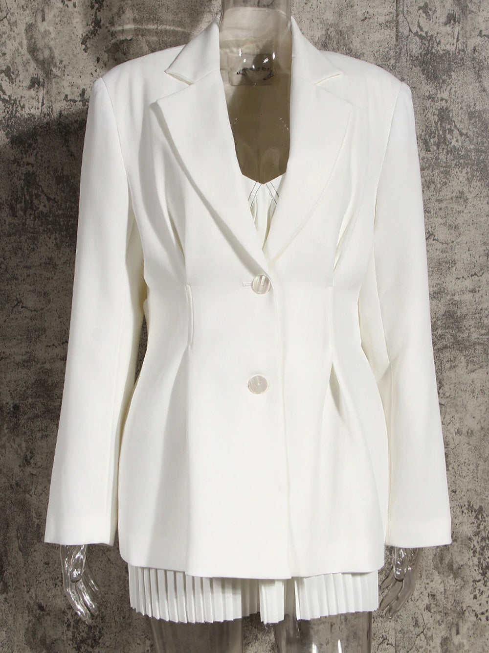 White Notch Lapel Ruched Corset Belt Long Sleeve Blazer 7