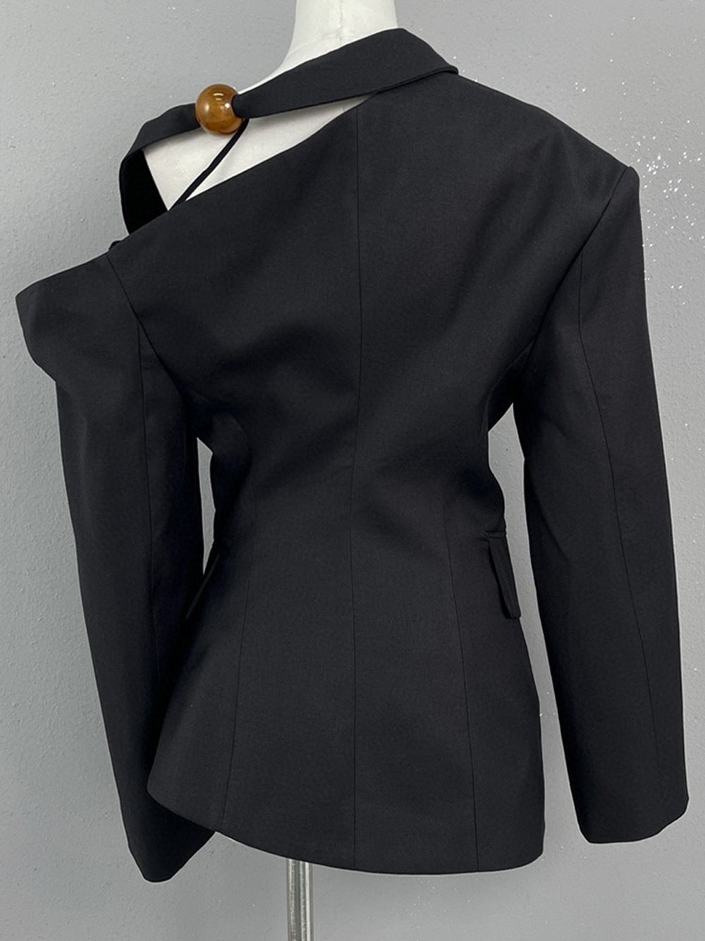 Black Asymmetric Cold Shoulder Halter Strap Tailored Blazer