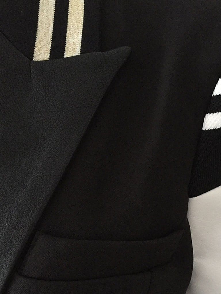 B&w Double-Breasted Gold Button Varsity Sleeve Contrast Blazer