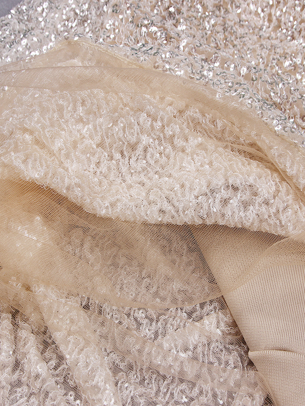 Beige One-Shoulder Sequin Long Sleeve Bodycon Mini Dress