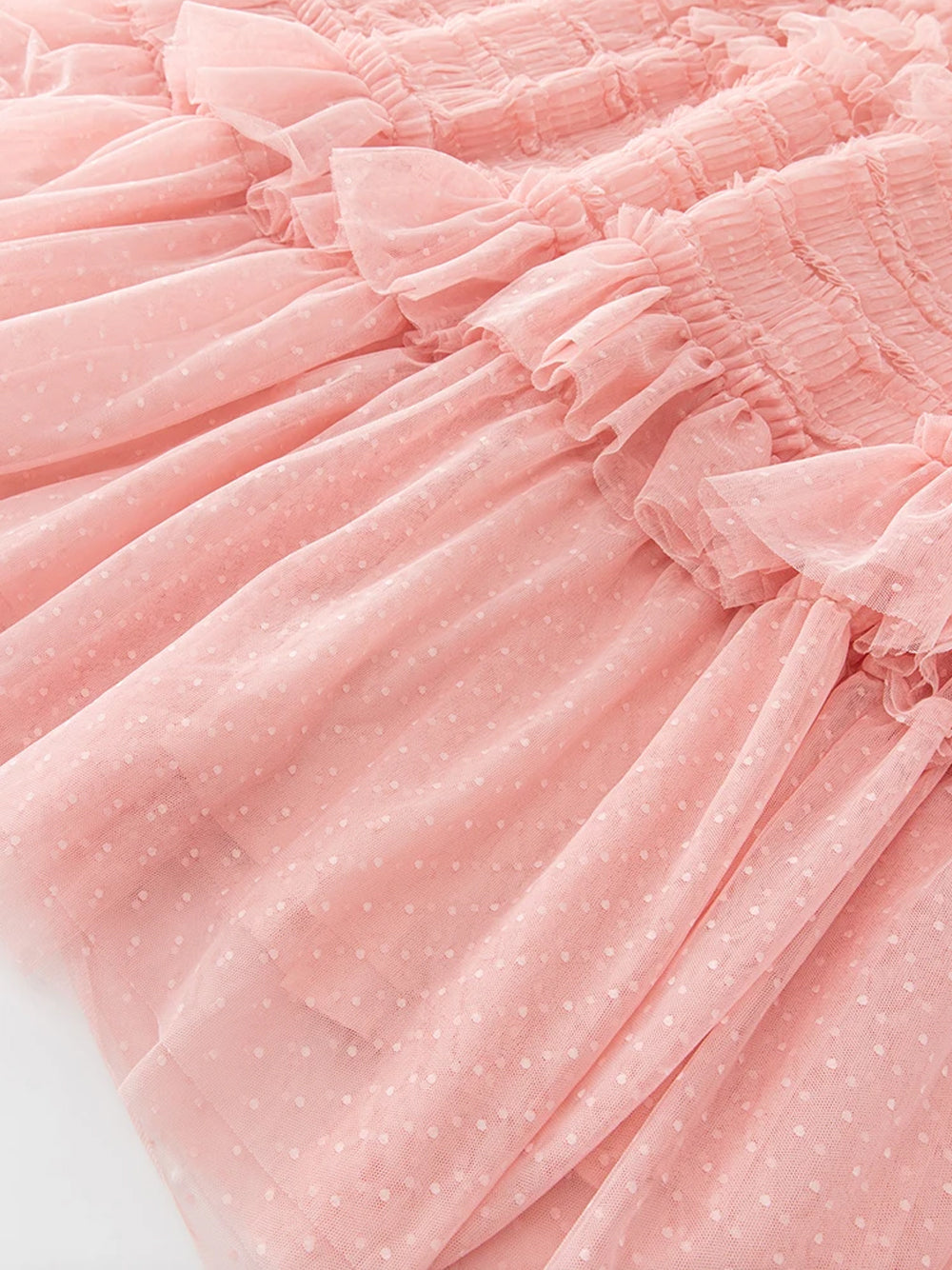 Pink Round Neck Short Sleeve Tiered Ruffle Tulle A-Line Maxi Dress