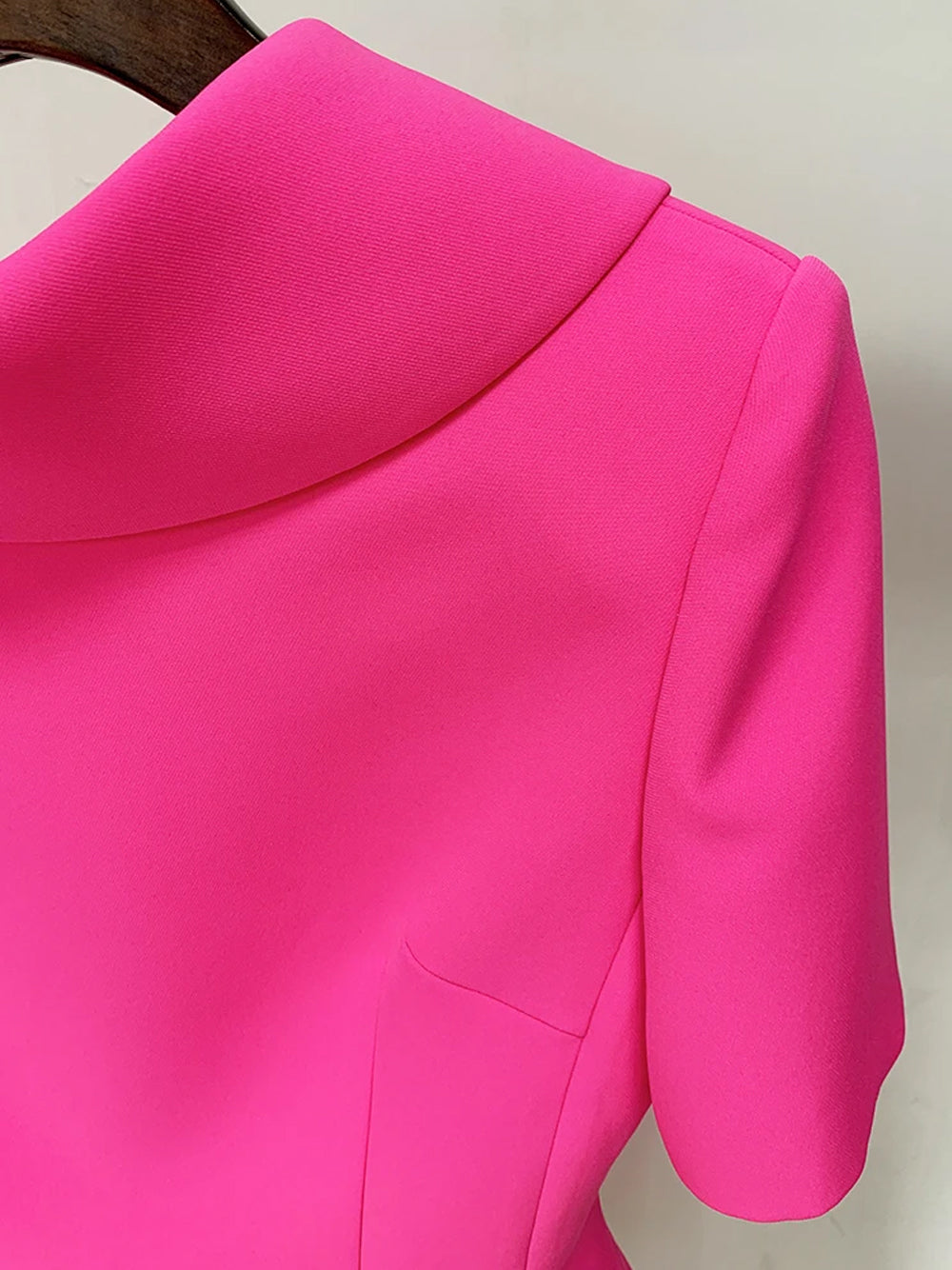 Fuchsia High Neck Cutout Short Sleeve A-Line Mini Dress 13