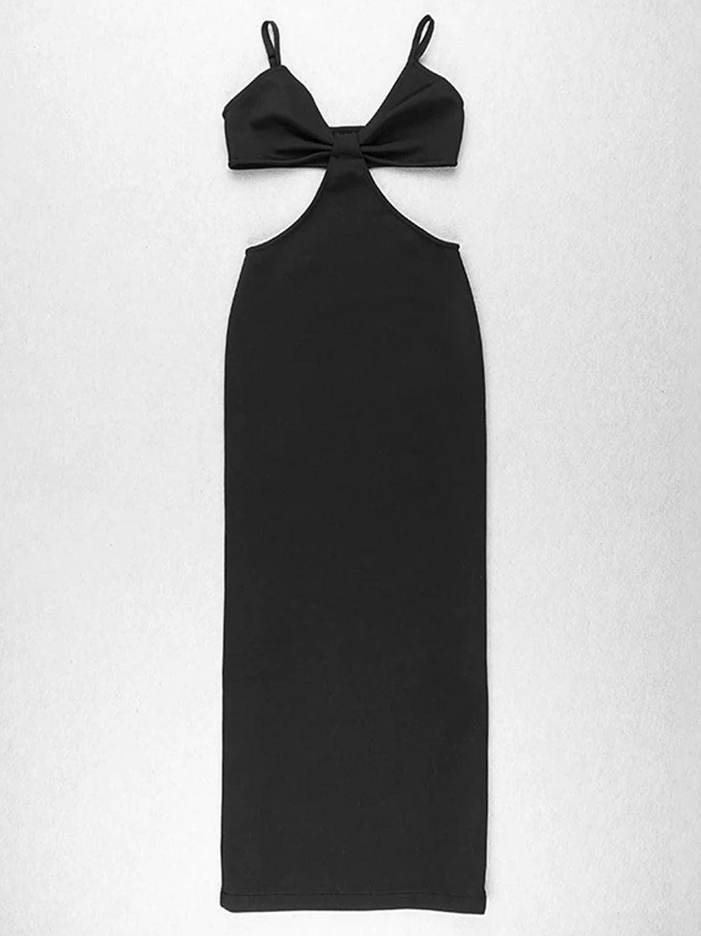 Black Spaghetti Strap Triangle Cutout Bodycon Maxi Dress