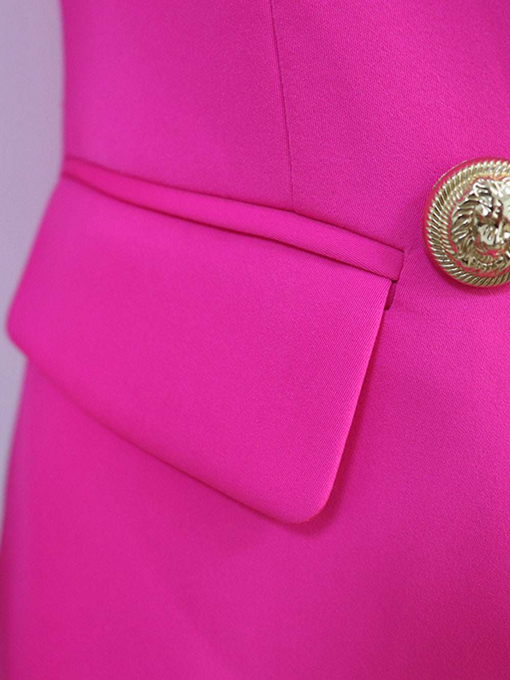 Fuchsia Shawl Lapel Gold Button Double Breasted Fitted Blazer