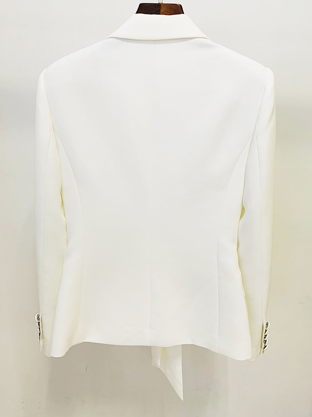 White Peak Lapel Tie Front Blazer Pleated Flared Pants Set 13