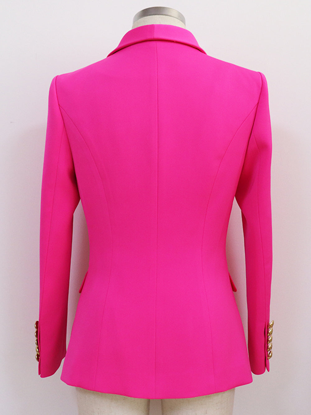 Fuchsia Shawl Lapel Gold Button Double Breasted Fitted Blazer