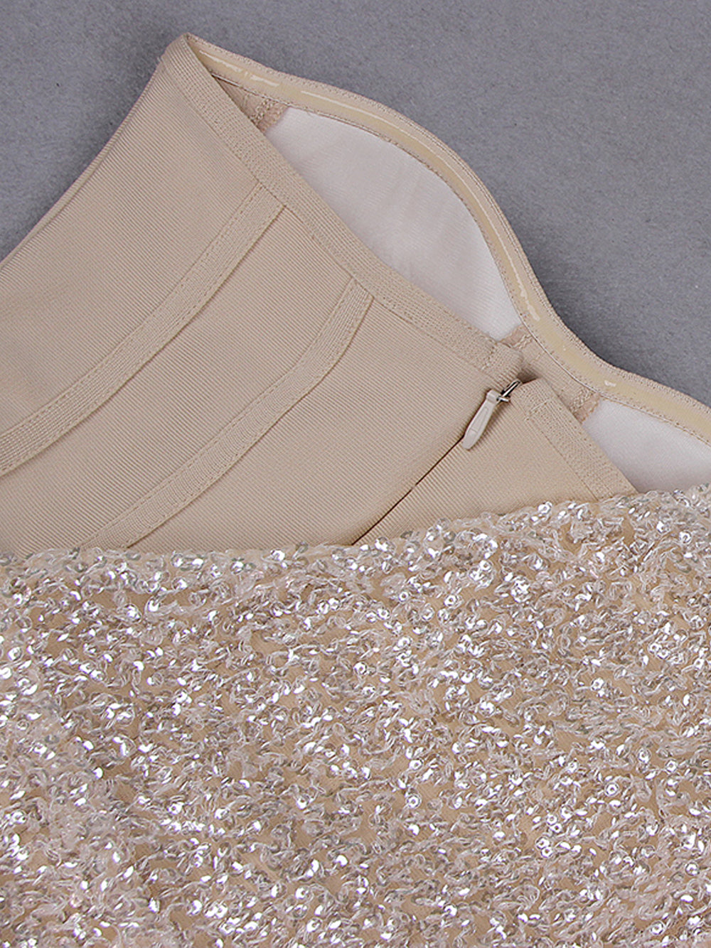 Beige One-Shoulder Sequin Long Sleeve Bodycon Mini Dress