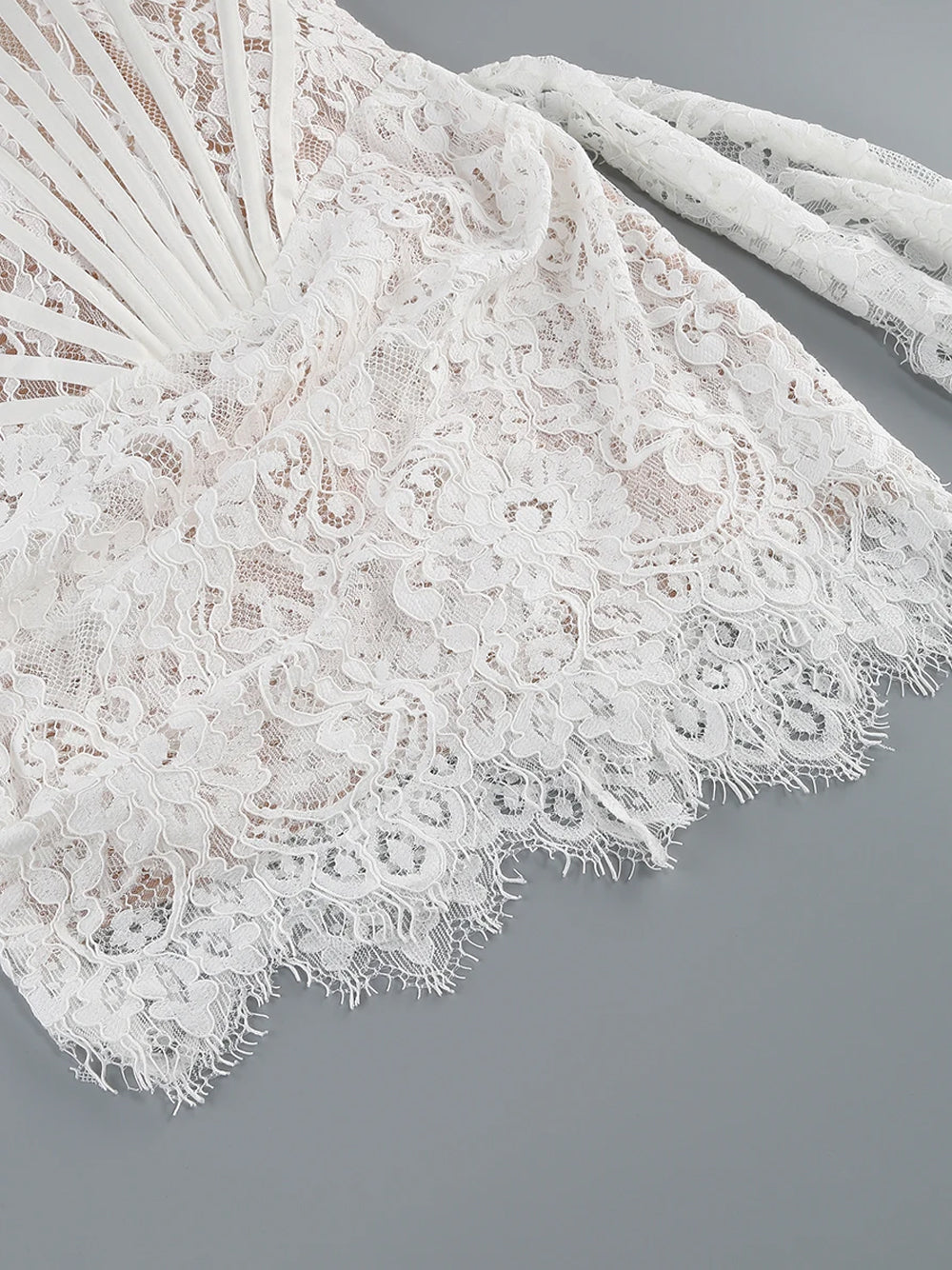 White Strapless Eyelash Lace Corset Ruched Bodycon Mini Dress 19
