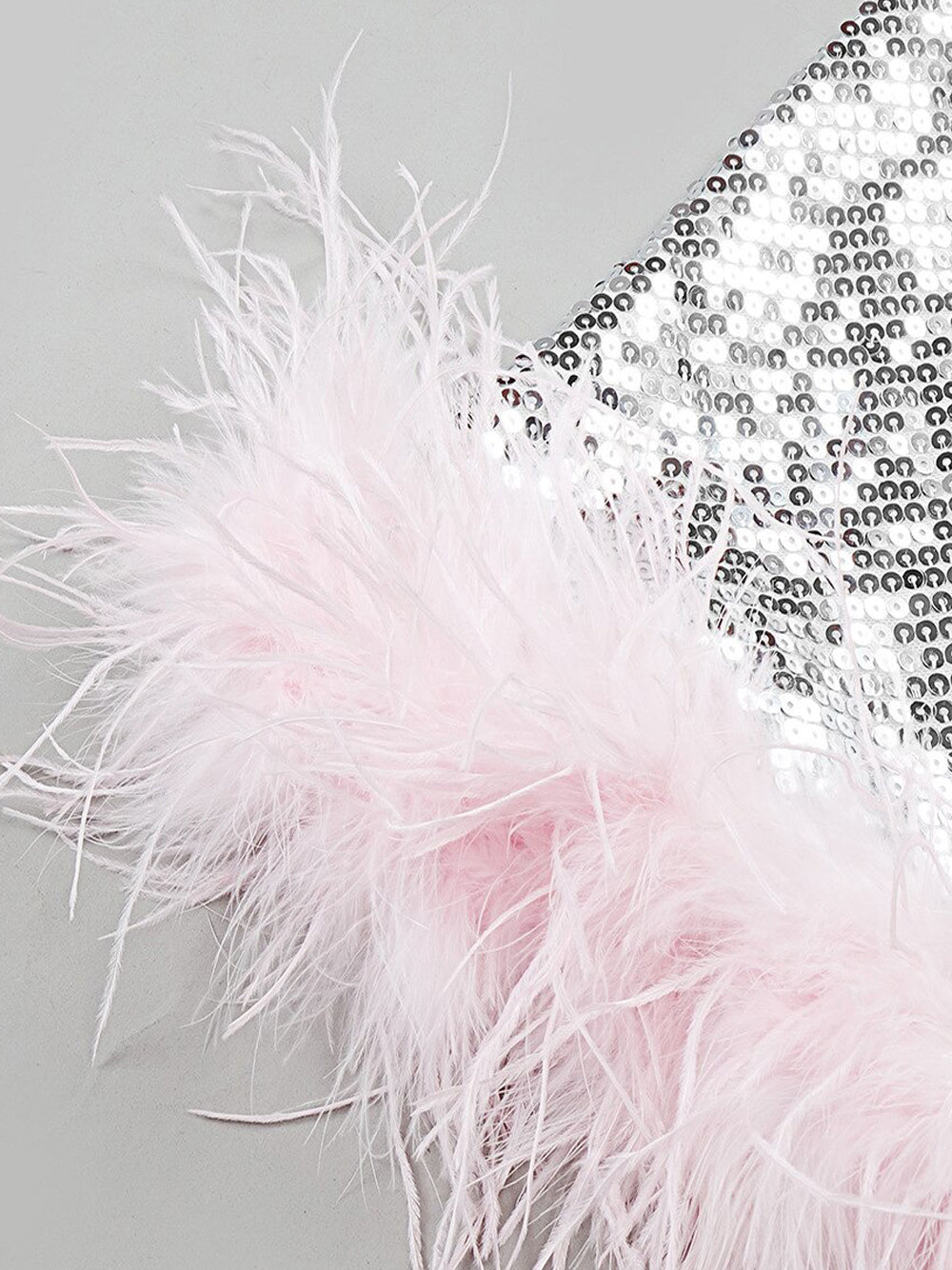 Silver Strapless Sequin Feather Trim Bodycon Mini Dress 5
