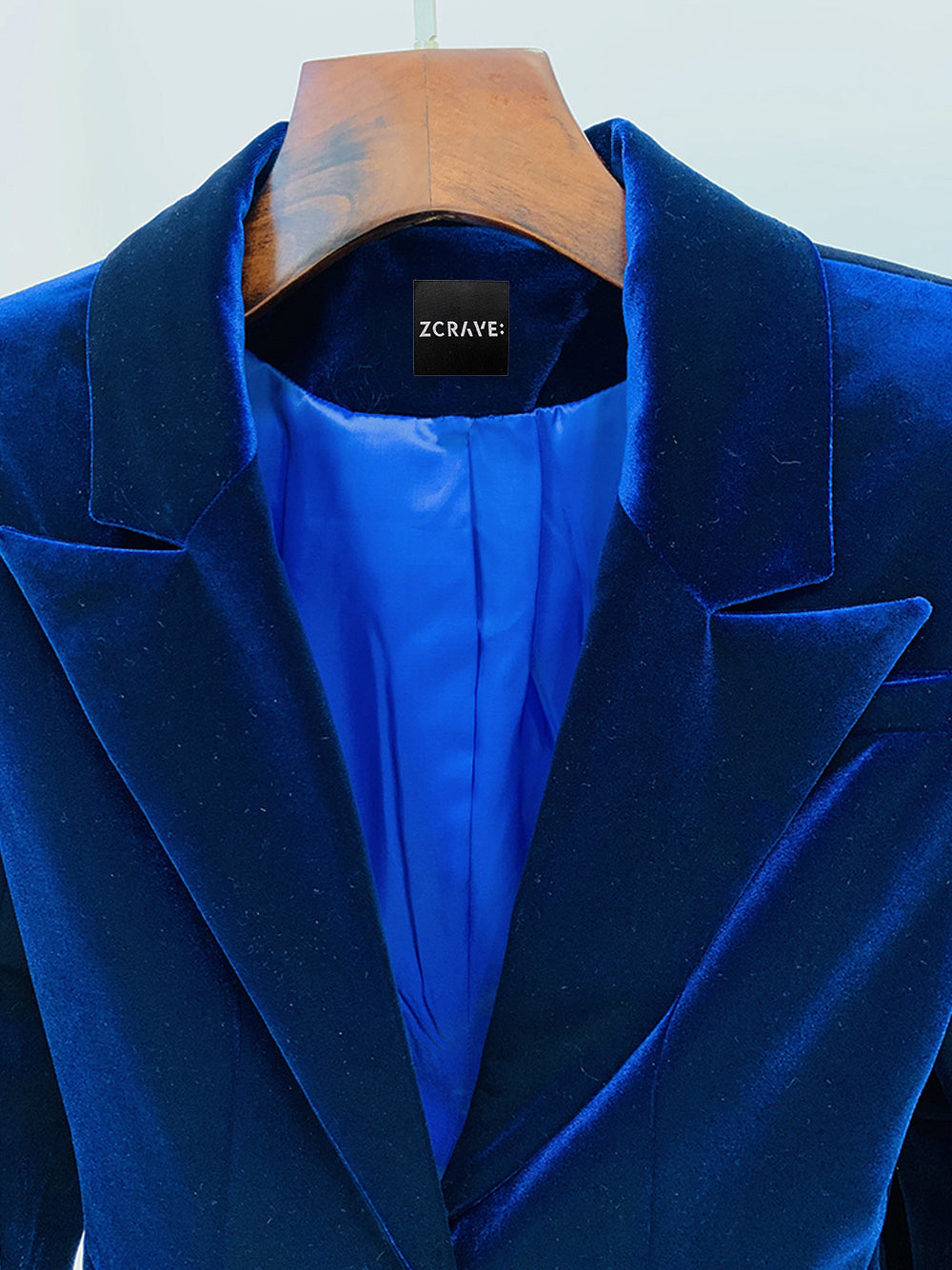 Navy Blue Peak Lapel Plunge Velvet Blazer And Flared Pants Set
