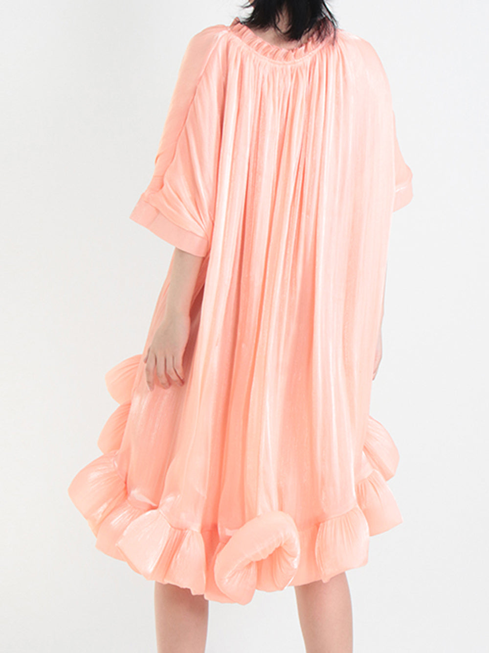 Tie Neck Ruffle Hem Batwing Sleeve Belted Flared Mini Dress
