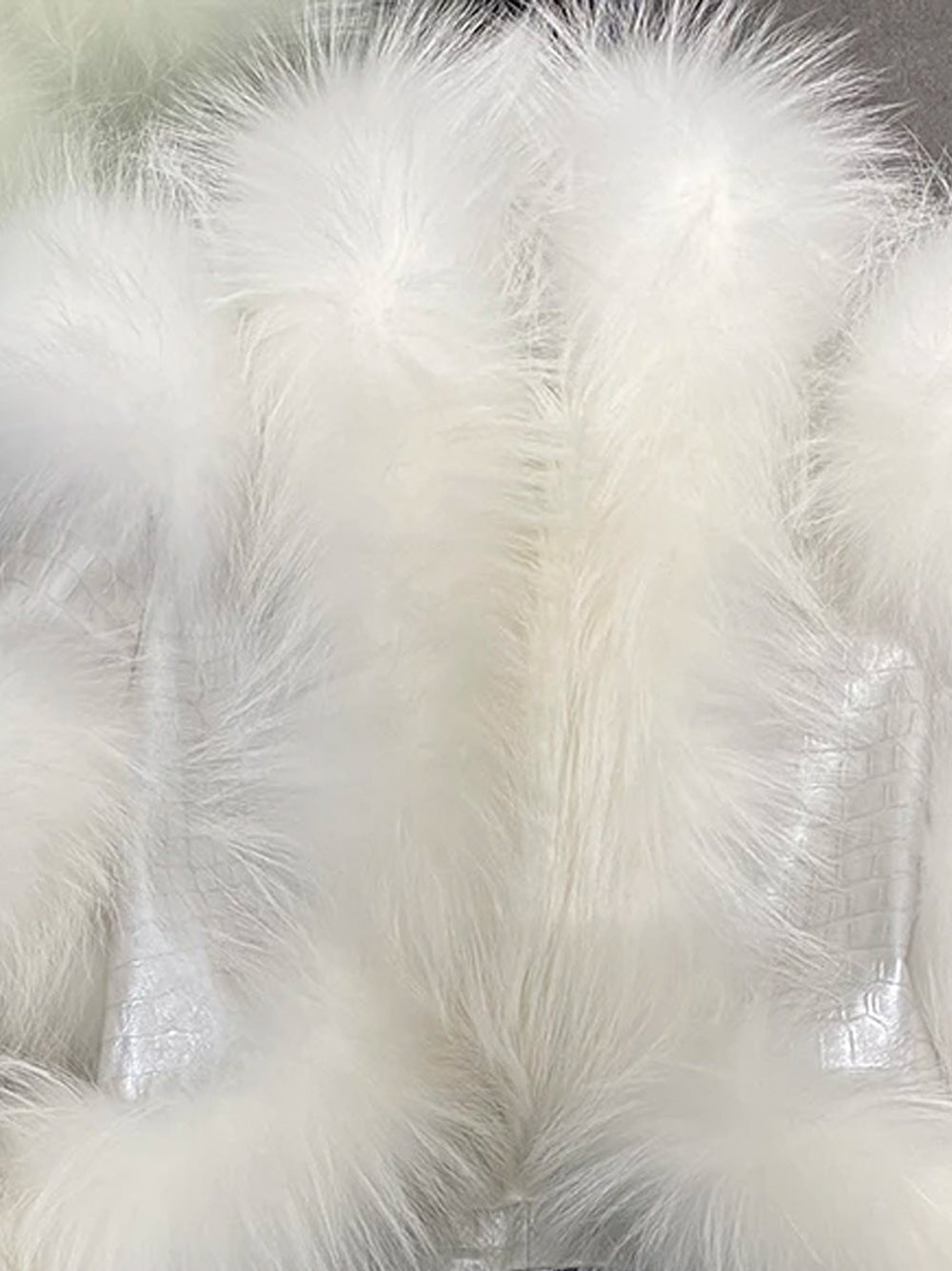 White Faux Fur Trim Croc-Embossed Leather Cropped Jacket 12
