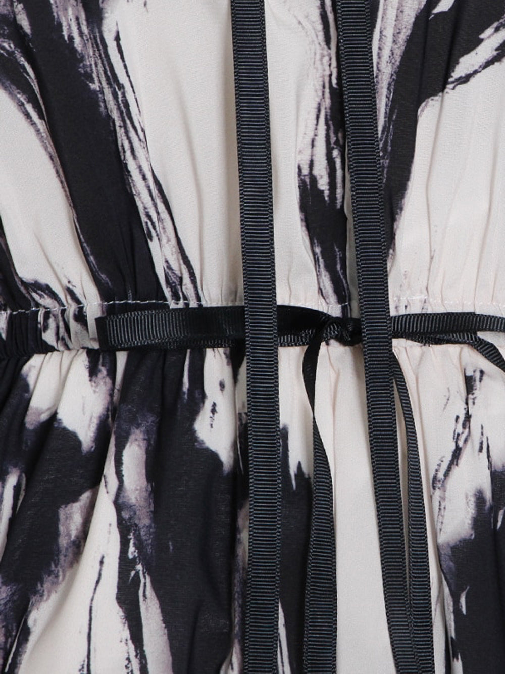B&w Ruffle High Neck Puff Sleeve Abstract Print Tiered Midi Dress