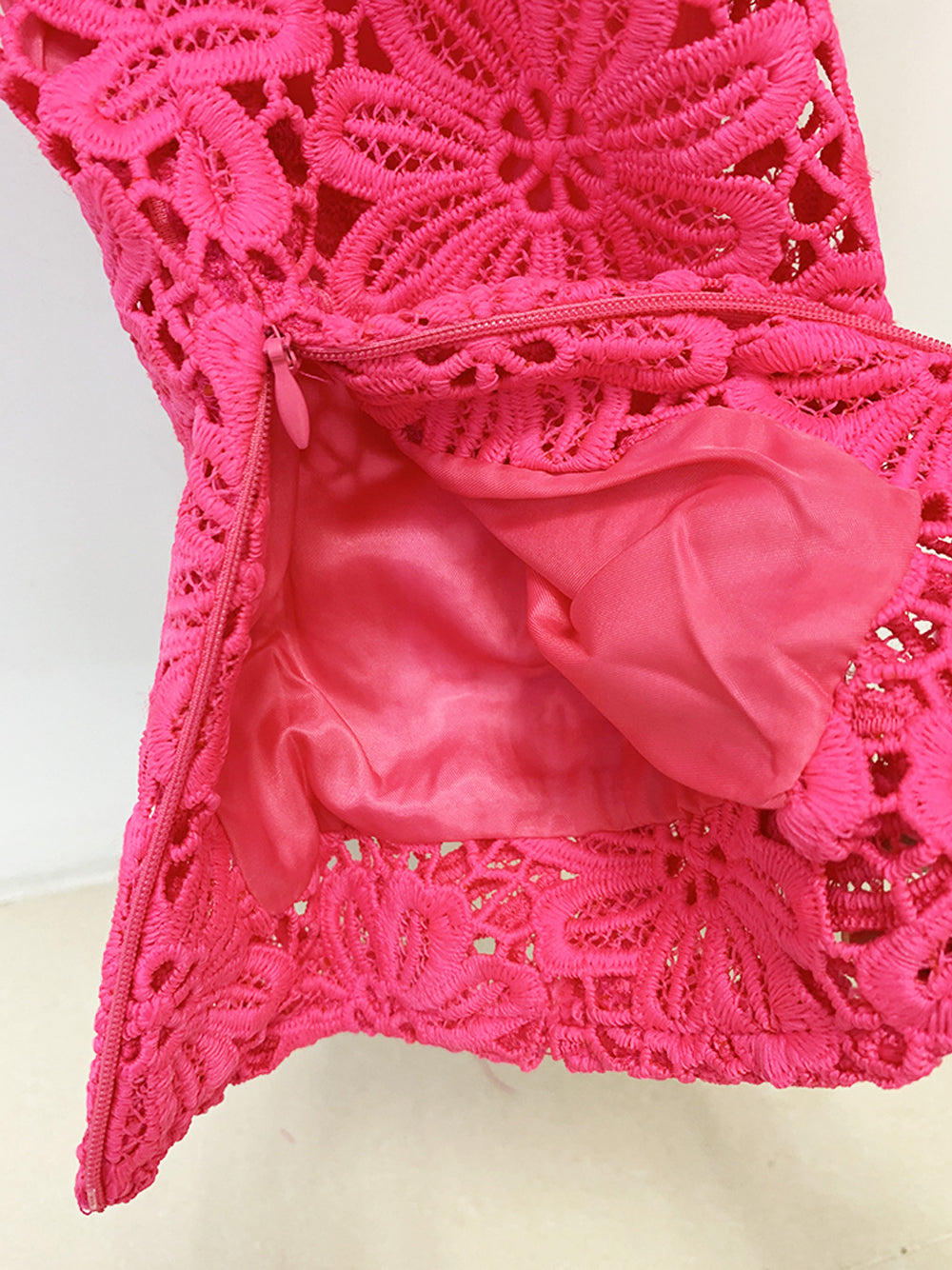 Fuchsia Notch Lapel Floral Lace Blazer And Pants Set 11