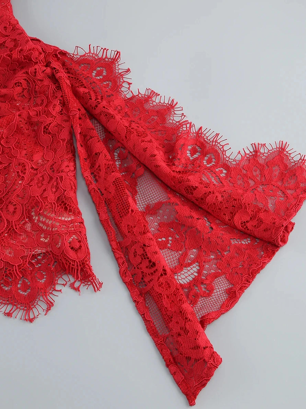 Red Strapless Eyelash Lace Corset Ruched Bodycon Mini Dress 20