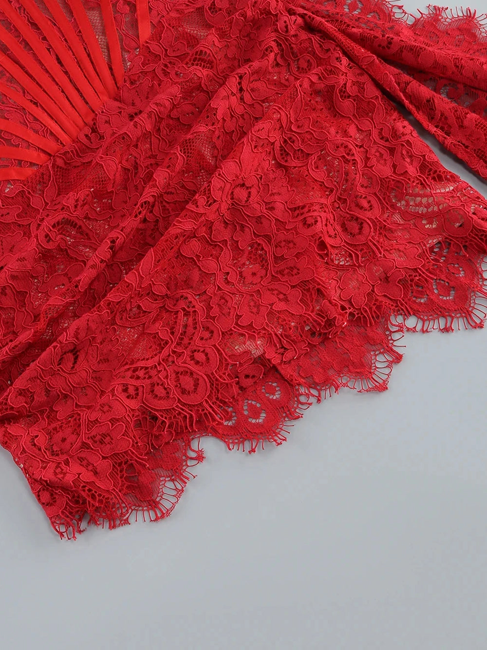 Red Strapless Eyelash Lace Corset Ruched Bodycon Mini Dress 21
