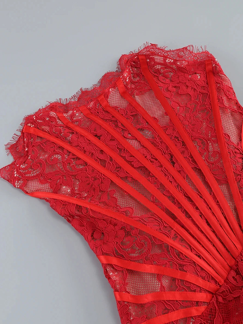 Red Strapless Eyelash Lace Corset Ruched Bodycon Mini Dress 14