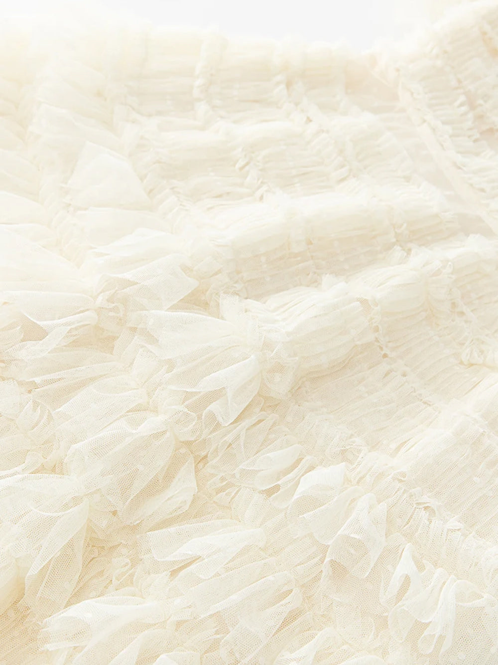 Ivory Round Neck Short Sleeve Tiered Ruffle Tulle A-Line Maxi Dress