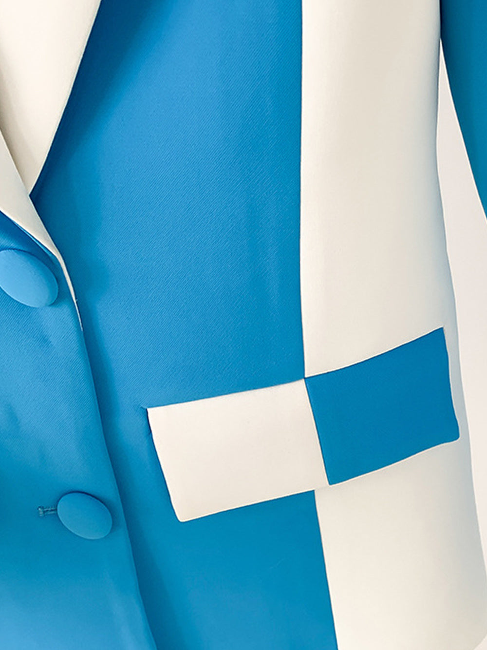 Blue Notch Lapel Colorblock Blazer and Slim Pants Set
