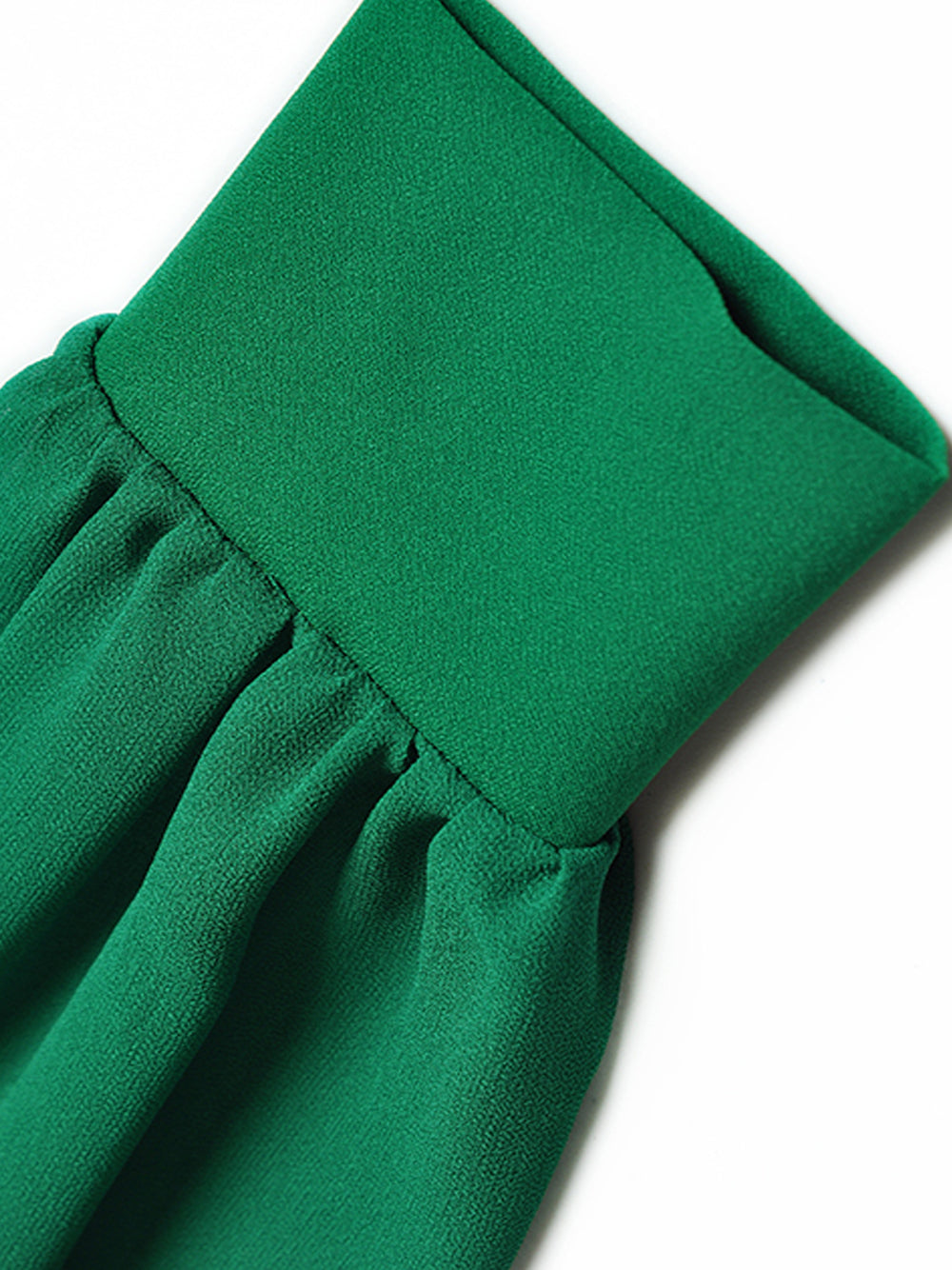 Green Mock Neck Sheer Sleeve Waist Tie A-Line Midi Dress 9