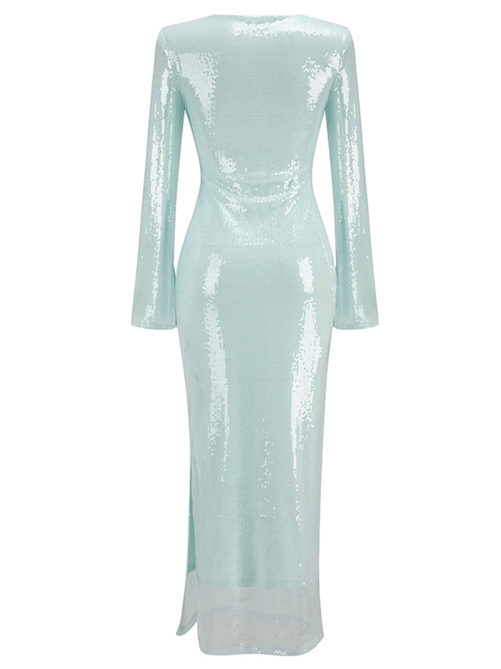 Mint Scoop Neck Long Sleeve Sequin Zip Front Bodycon Maxi Dress