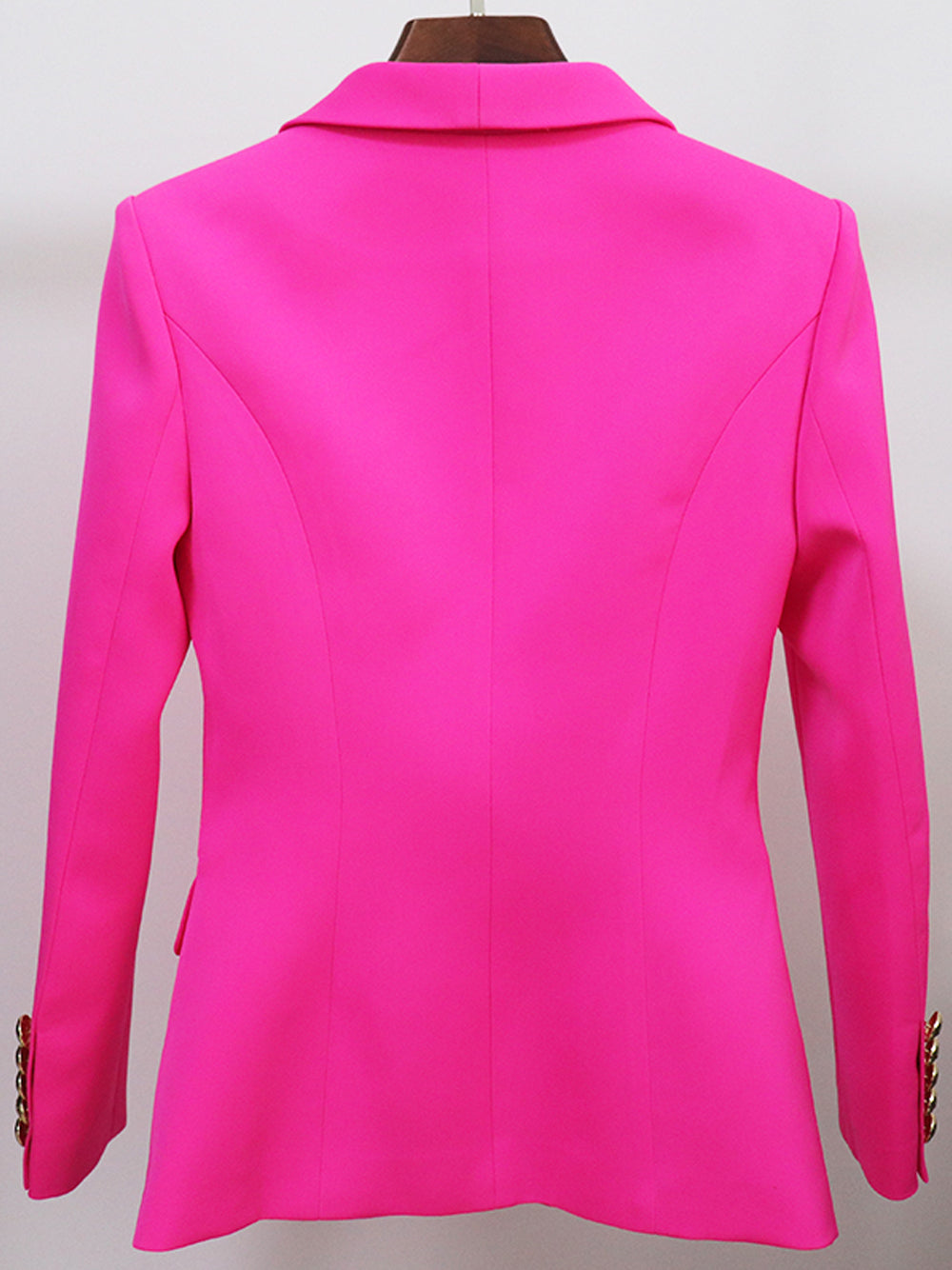 Fuchsia Shawl Lapel Gold Button Double Breasted Fitted Blazer