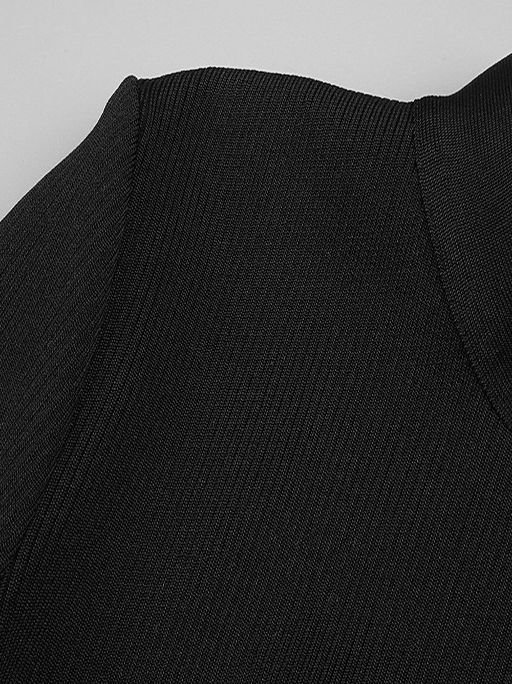 Black Mock Neck Long Sleeve Rhinestone Bow Cutout Ribbed Knit Mini Dress