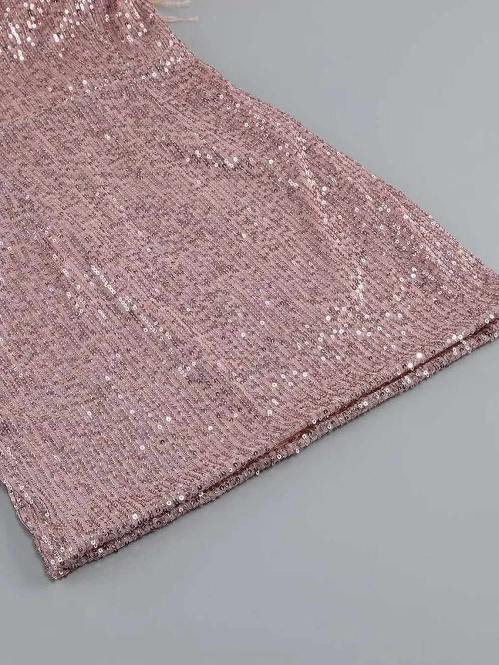 Pink Strapless Feather Trim Sequin Bodycon Mini Dress