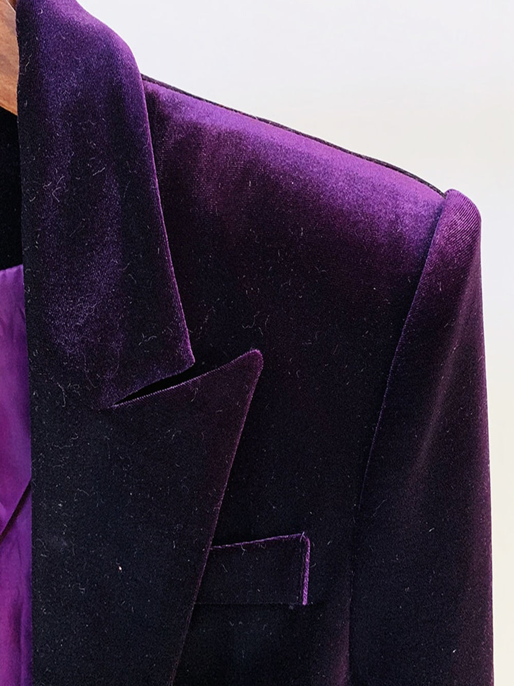 Purple Peak Lapel Velvet Single Button Blazer Pants Set