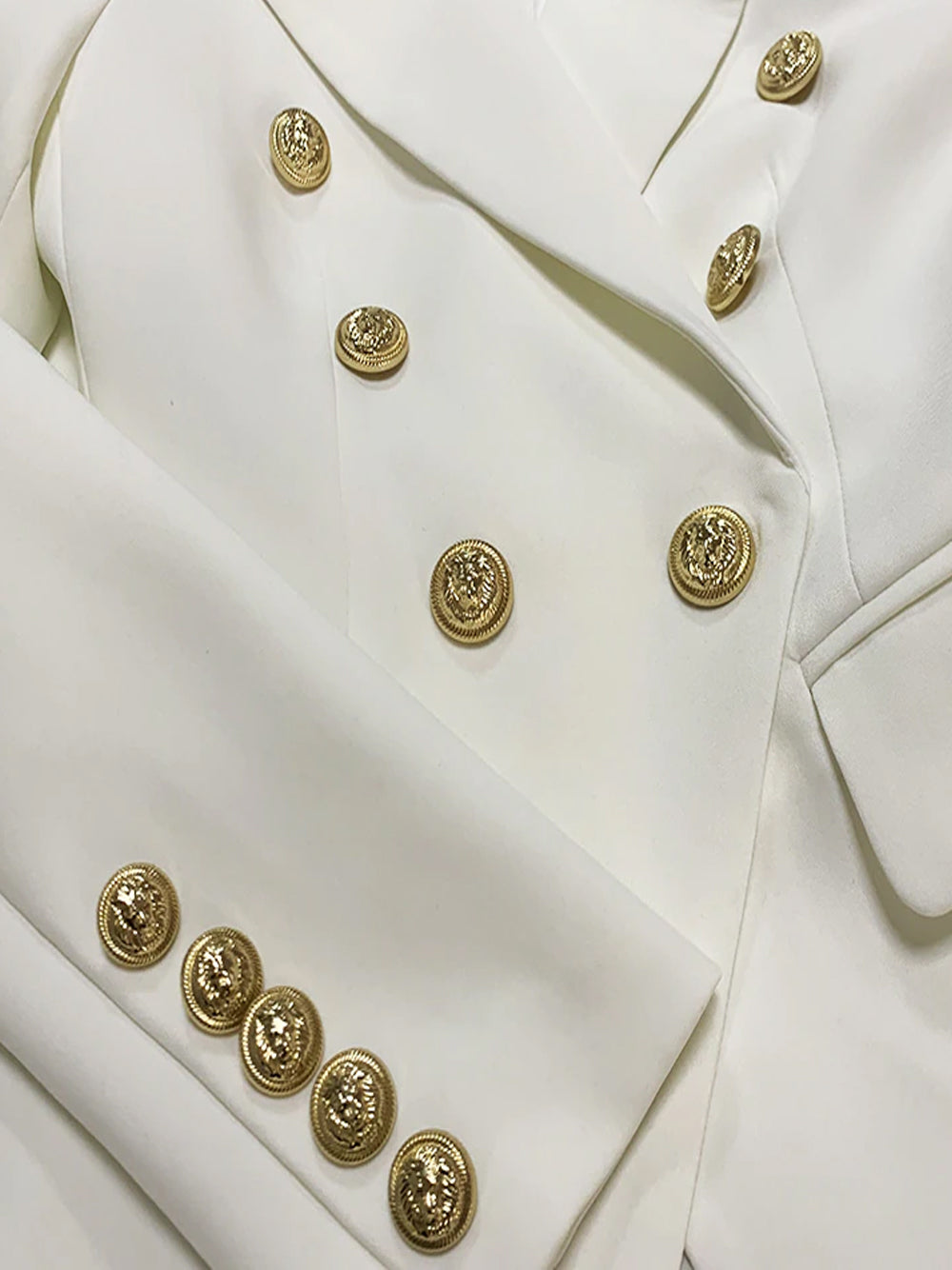 White Peaked Lapel Gold Button Double Breasted Blazer 8