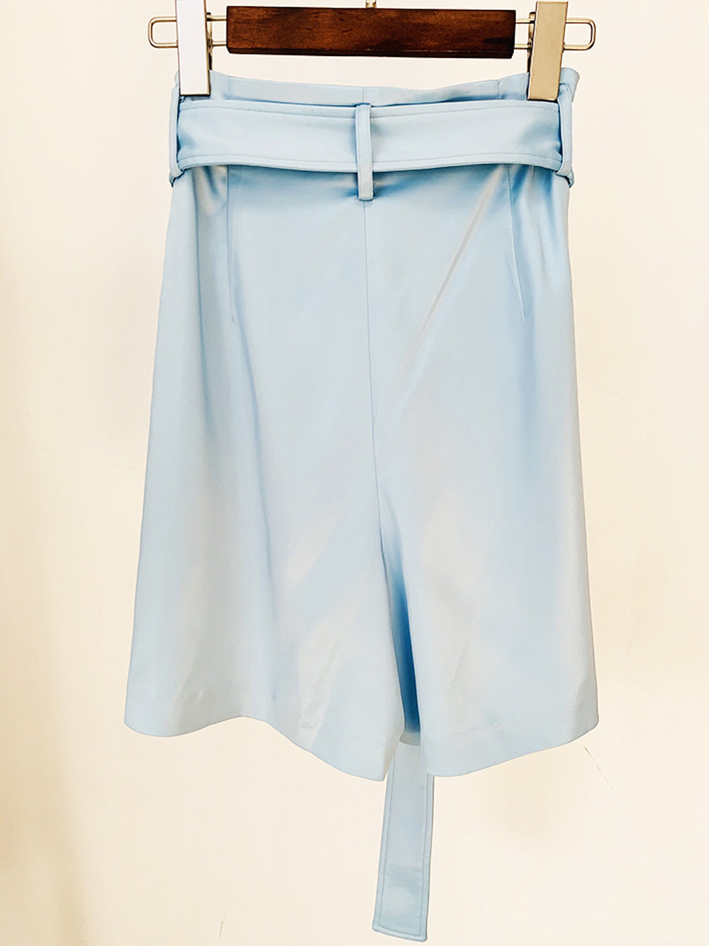 Light Blue Cropped Blazer and Belted Shorts Set