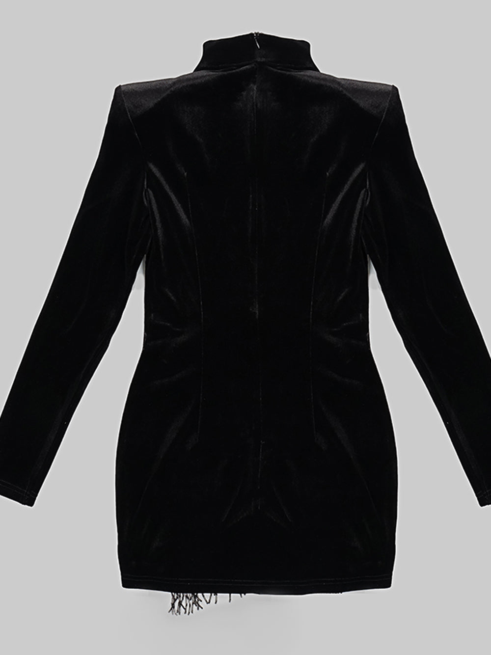 Black Mock Neck Long Sleeve Velvet Cutout Beaded Fringe Bodycon Mini Dress 6