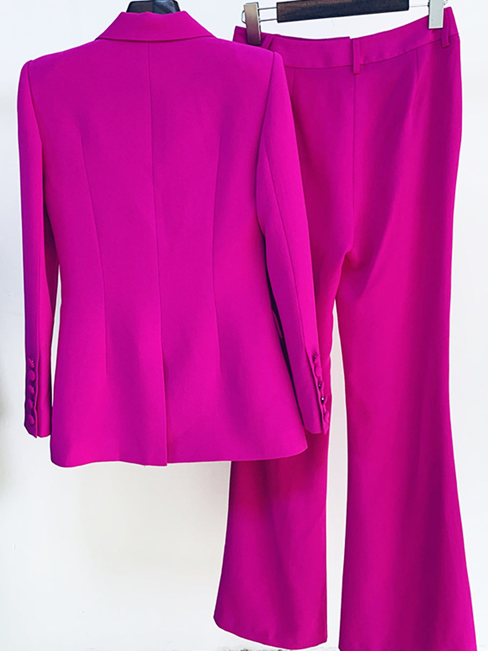 Purple Shawl Lapel Single Button Blazer and Flared Pants Set