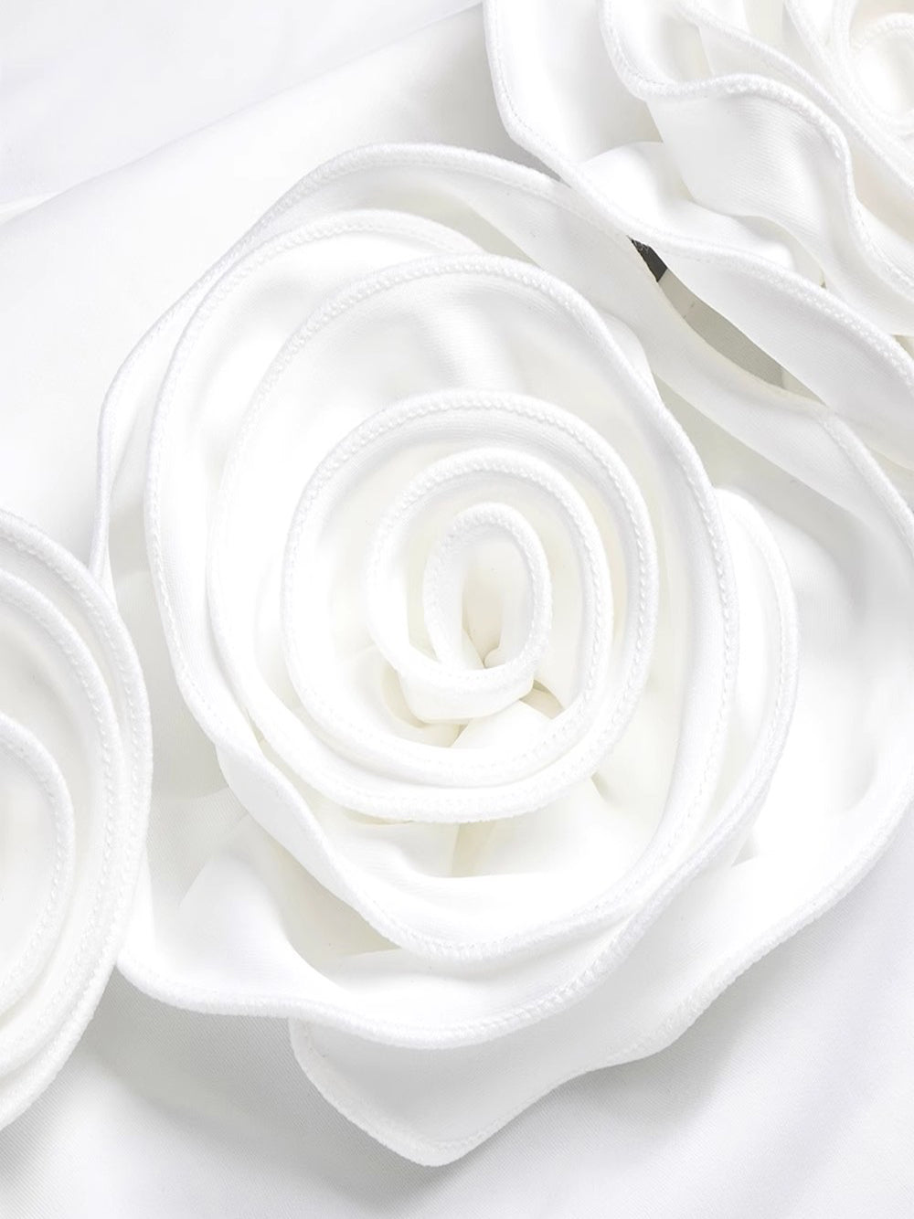 White Halter Neck Rosette Applique Ruched Bodycon Maxi Gown 3
