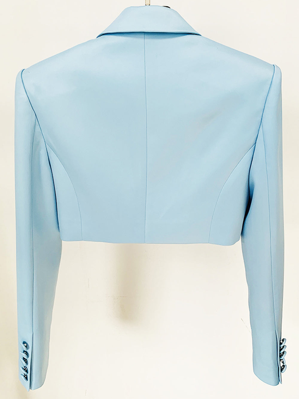 Light Blue Cropped Blazer and Belted Shorts Set