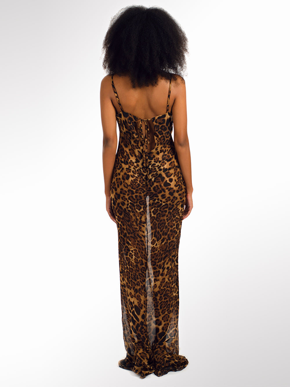 Leopard Leopard Cowl Neck Spaghetti Strap Mermaid Maxi Dress