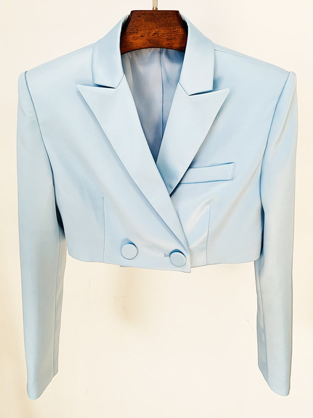 Light Blue Cropped Blazer and Belted Shorts Set