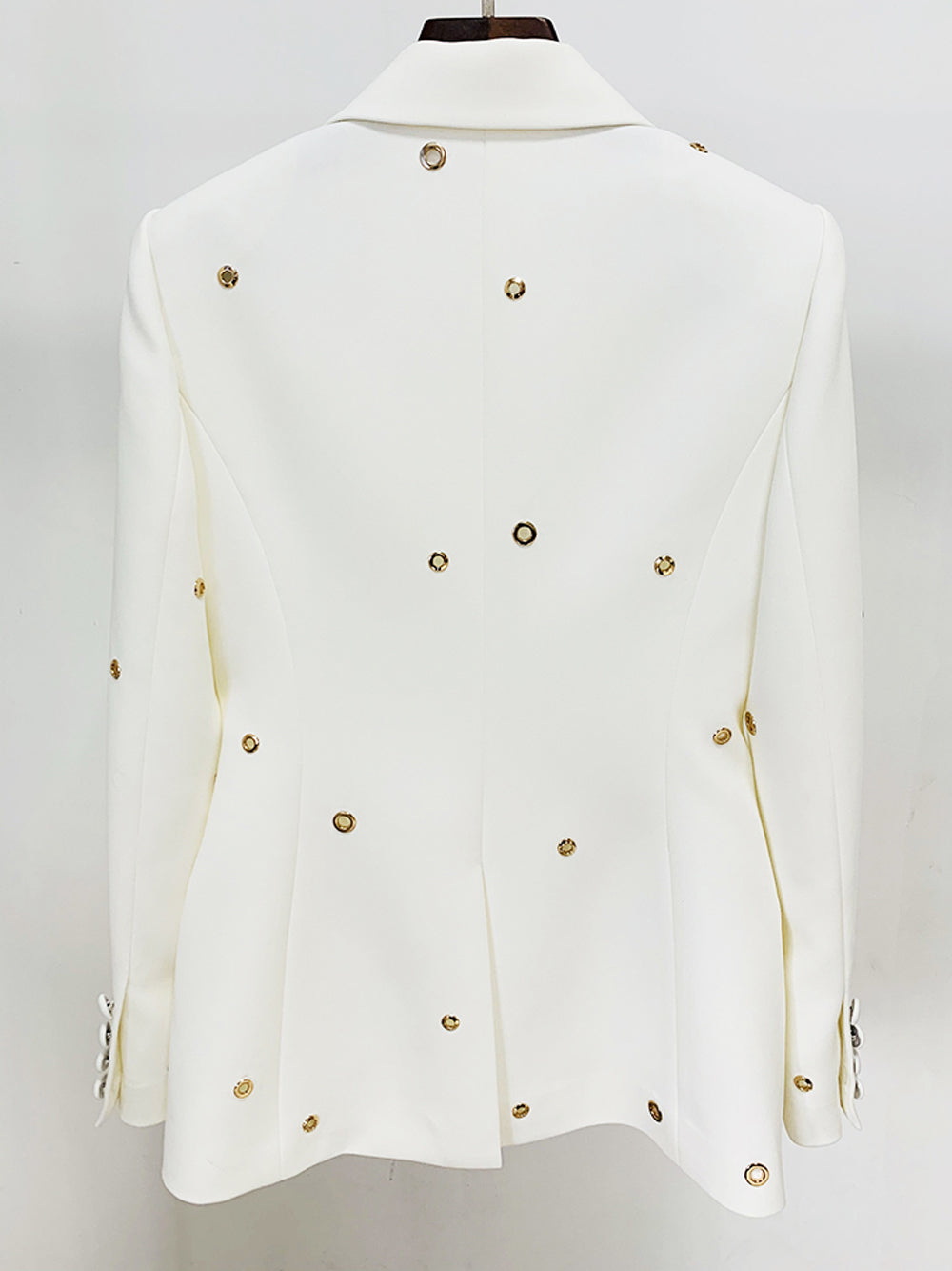 White Peak Lapel Gold Eyelet Blazer And Pants Set