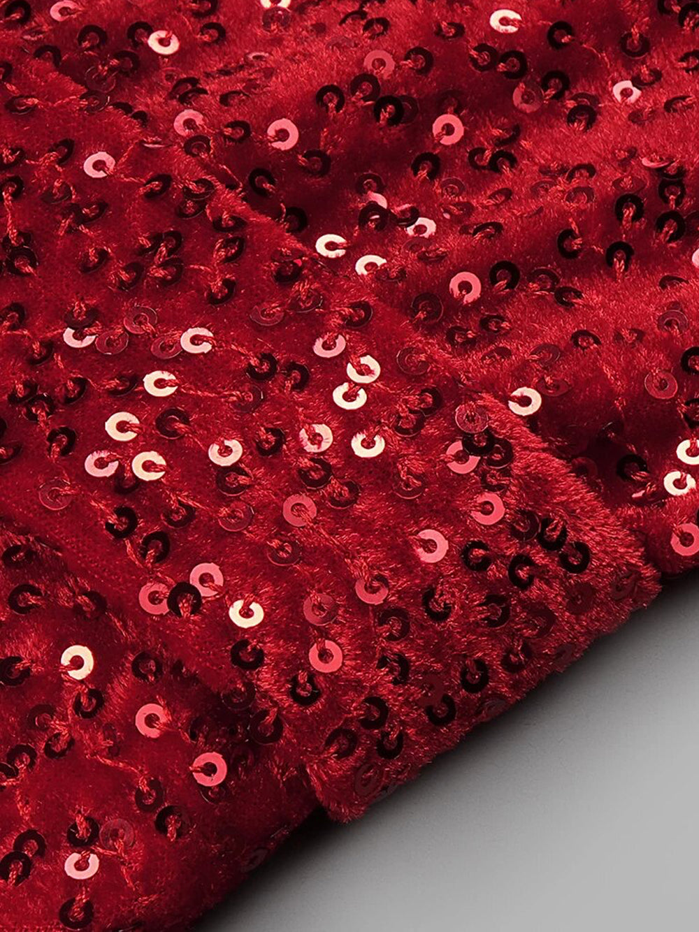 Red Off-Shoulder Feather Trim Sequin Long Sleeve Bodycon Mini Dress