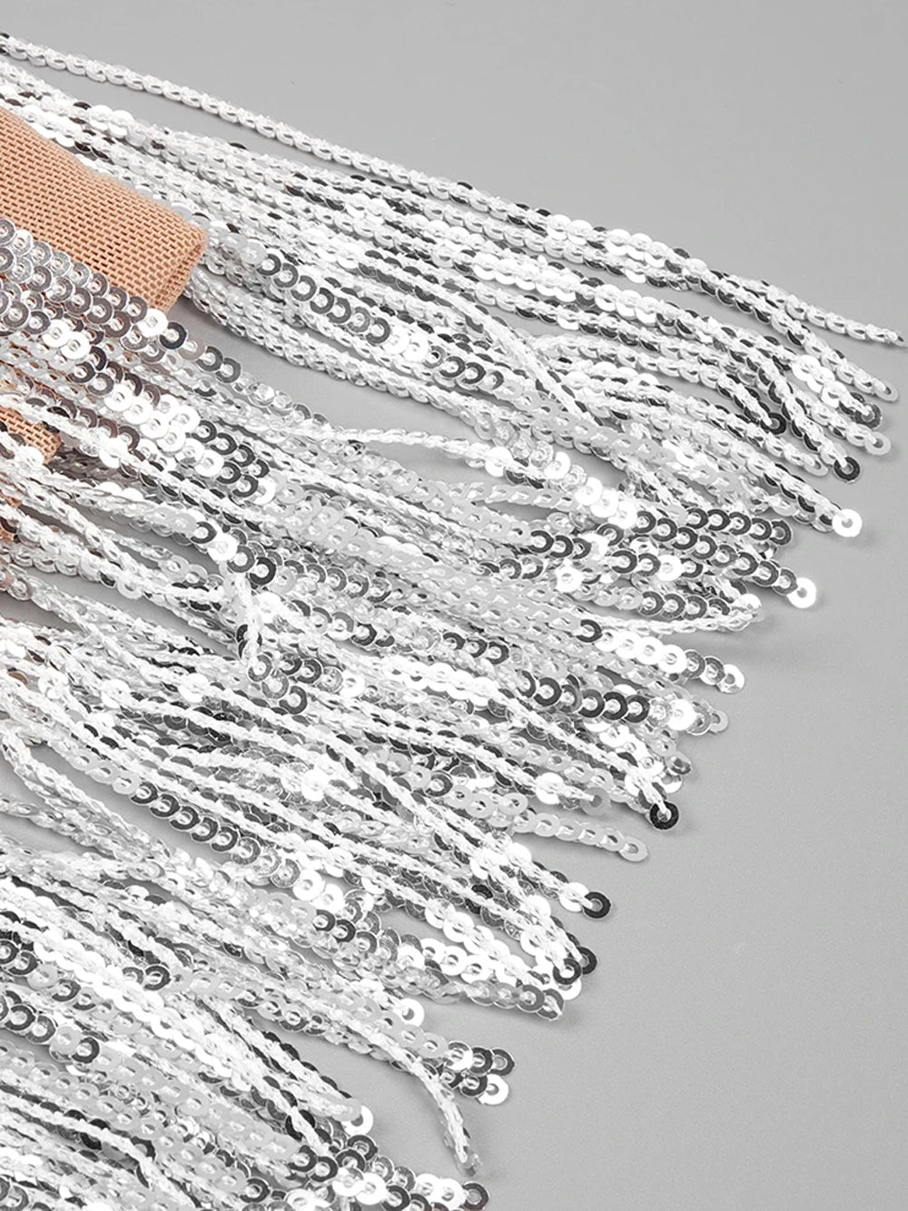 Silver V-Neck Rhinestone Sequin Fringe Tiered Bodycon Mini Dress 7