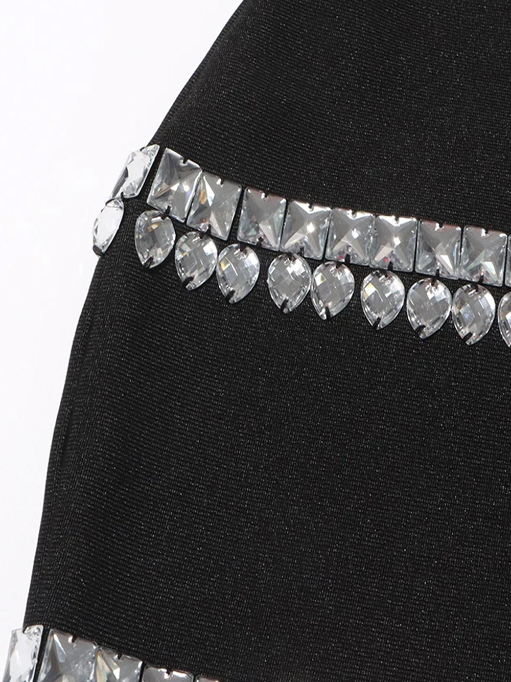 Black High Neck Crystal Embellished Long Sleeve Bodycon Mini Dress