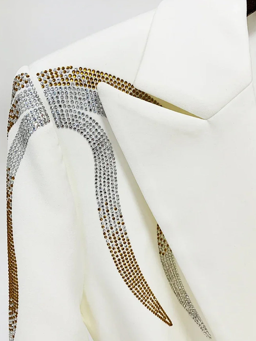 White Peak Lapel Sequin Embellished Belted Blazer Flared Pants Set 7