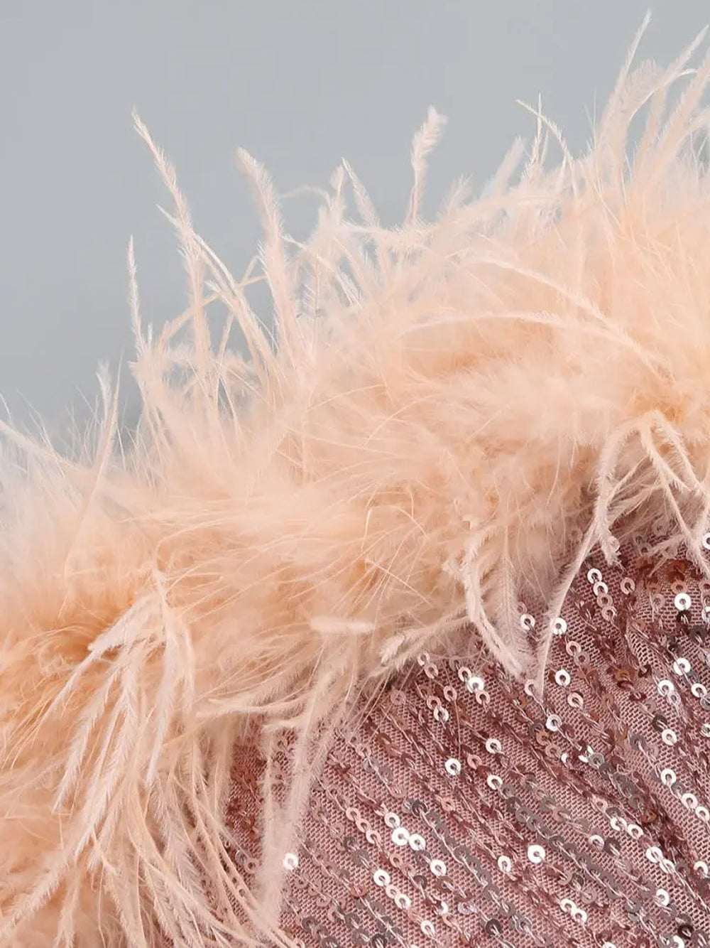 Pink Strapless Feather Trim Sequin Bodycon Mini Dress