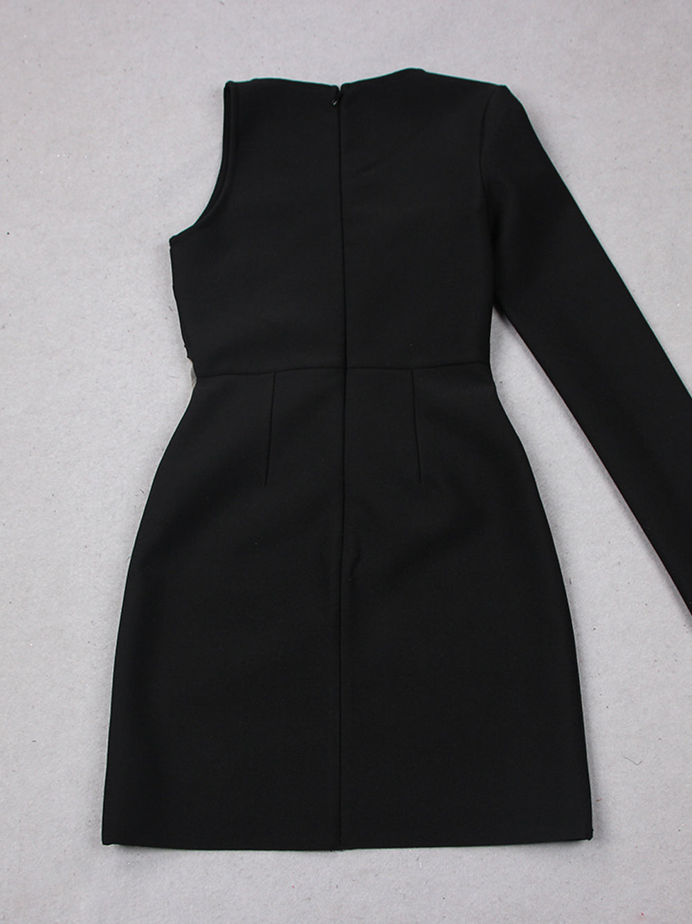 Black One Shoulder Rhinestone Mesh Cutout Long Sleeve Bodycon Mini Dress