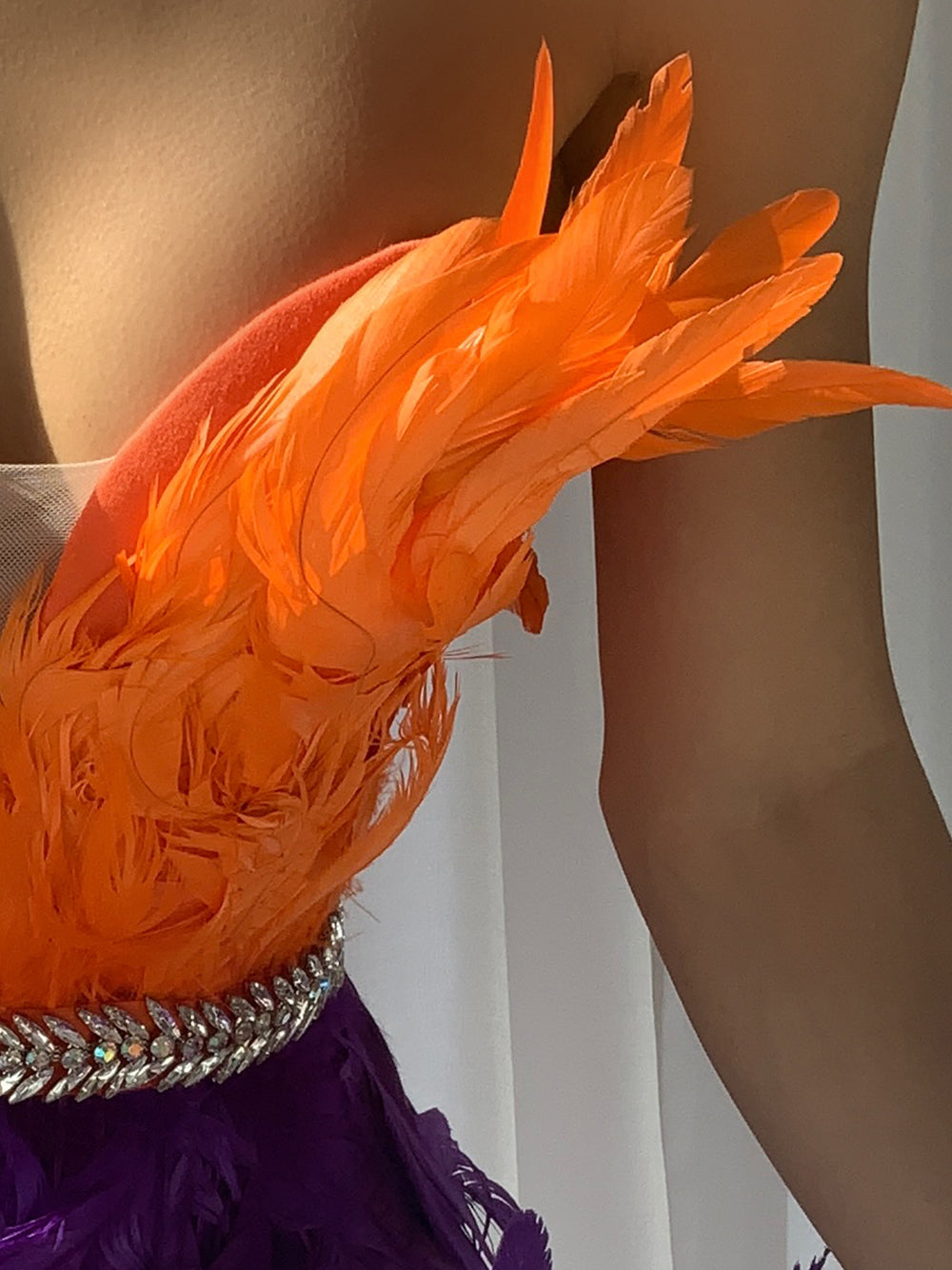 Orange Strapless Feather Trim Rhinestone Belt Bodycon Mini Dress 9